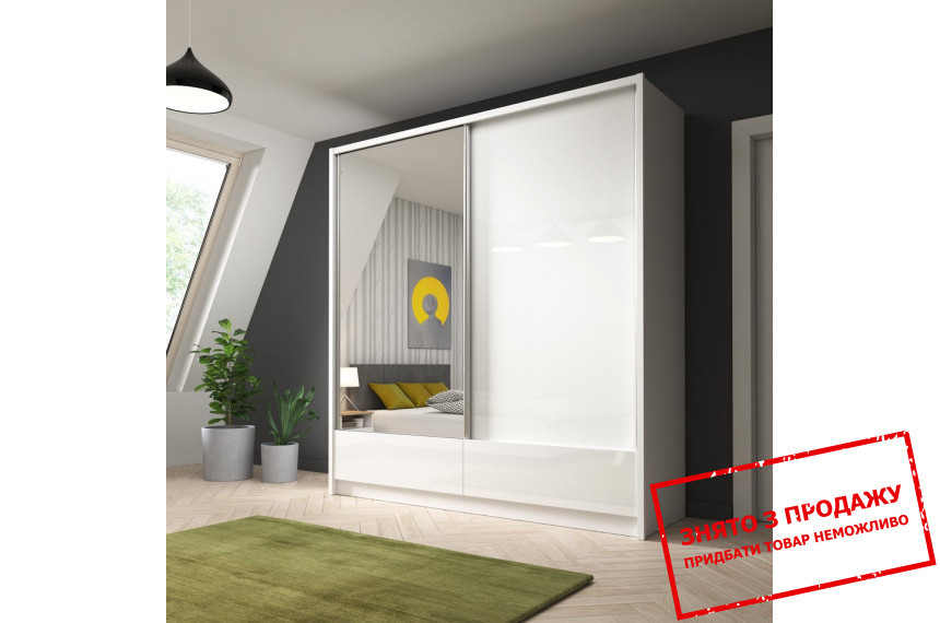 Шафа-купе Perfect Home Арія I / Aria I 200 2-дверна з дзеркалом Білий/білий глянець