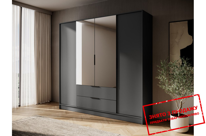 Шафа для одягу Perfect Home Келлі / Kelly 4DL 4-дверна з дзеркалом Графіт