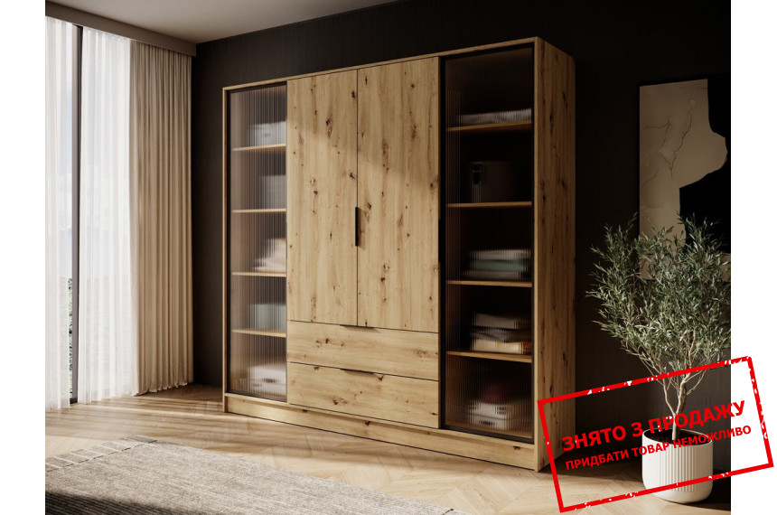 Гардеробна / шафа для одягу Perfect Home Келлі / Kelly 4DRD 4-дверна з боковими прозорими дверцятами Дуб артизан
