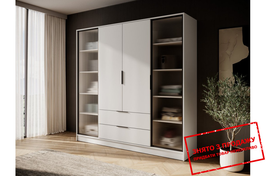 Гардеробна / шафа для одягу Perfect Home Келлі / Kelly 4DRD 4-дверна з боковими прозорими дверцятами Кашемір