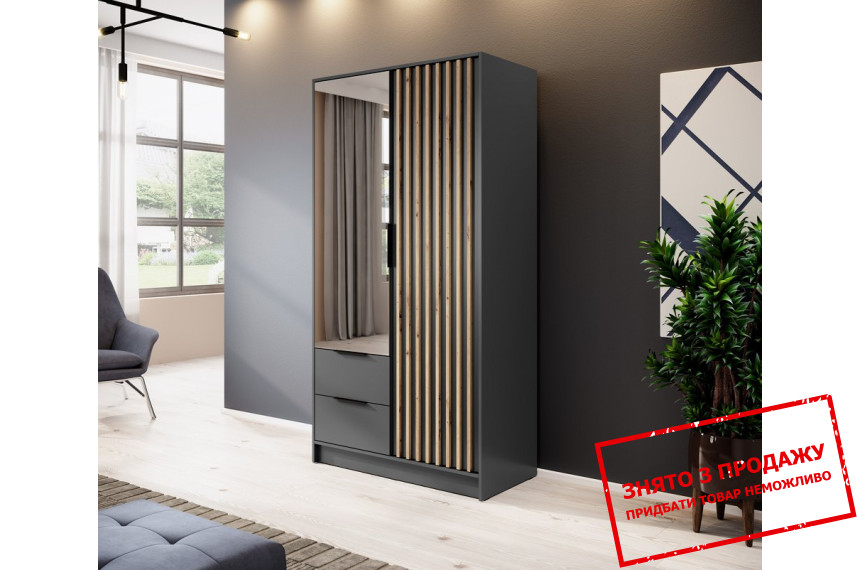 Шафа для одягу Perfect Home Неллі / Nelly 2D 2-дверна з дзеркалом Графіт/дуб артизан