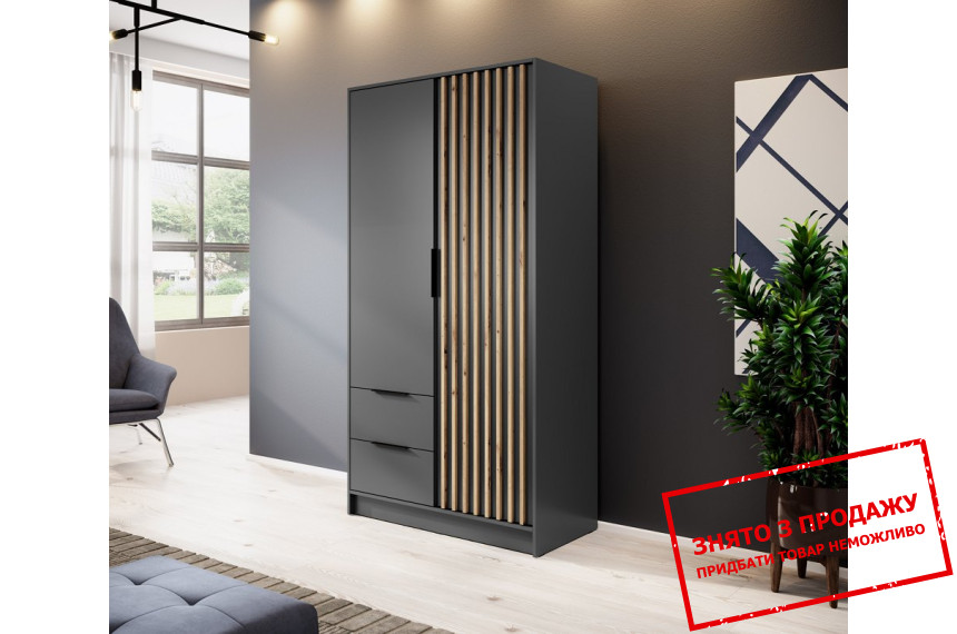 Шафа для одягу Perfect Home Неллі / Nelly 2D 2-дверна Графіт/дуб артизан