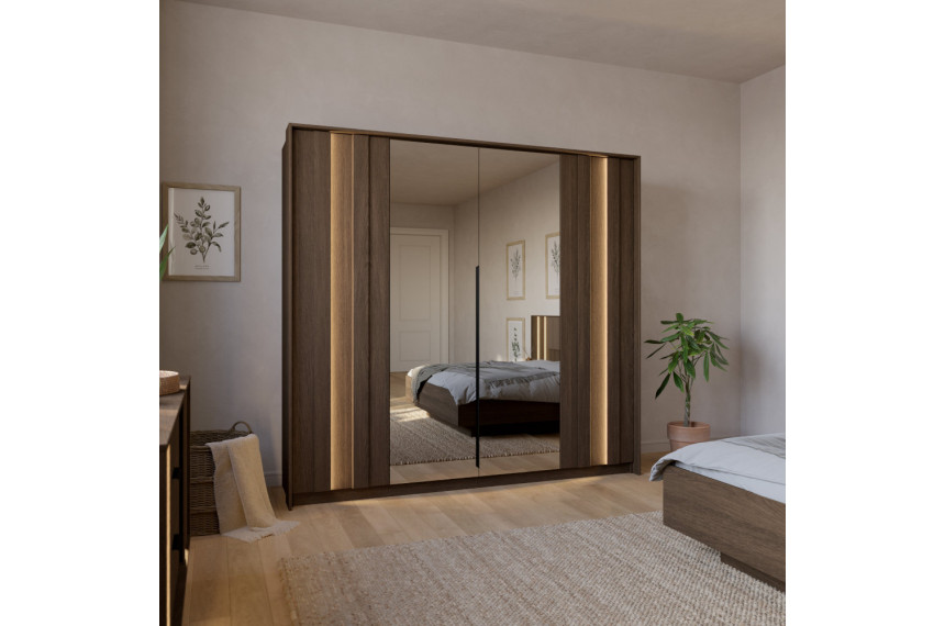 Шафа для одягу з підсвіткою Perfect Home Амаро / Amaro 4D/223 4-дверна з дзеркалом Дуб дунін
