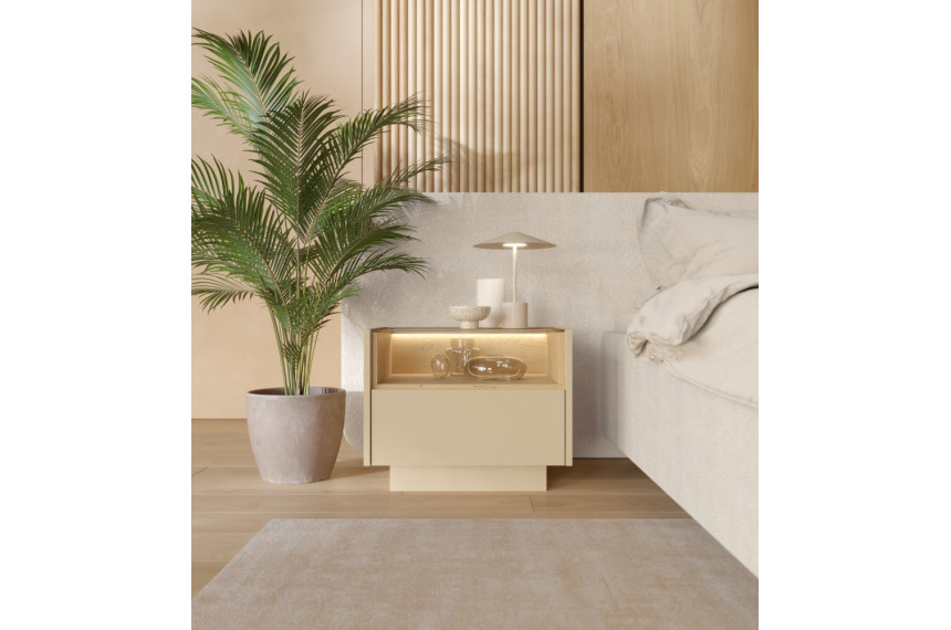 Тумба приліжкова з підсвіткою Perfect Home Хіро / Hiro 1S/54 з 1 шухлядою Какао/дуб кремона