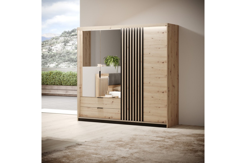 Шафа напівкупе для одягу Perfect Home Таллі / Tally 4-дверна з дзеркалом 4D2S/220 Дуб артизан/антрацит
