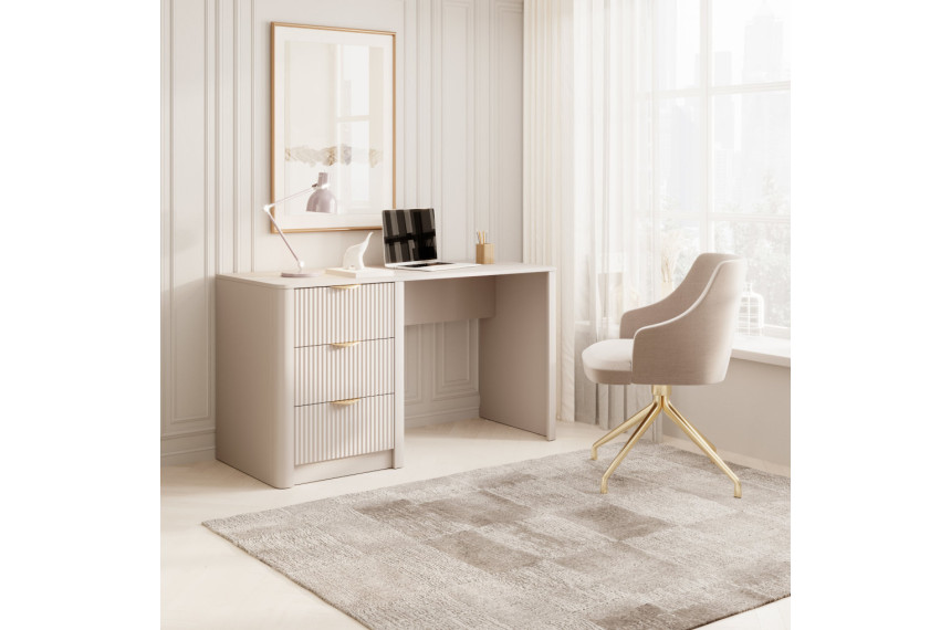 Стіл комп'ютерний, письмовий Perfect Home Ланте / Lante 3S/140 з 3 шухлядами і золотими ручами Беж