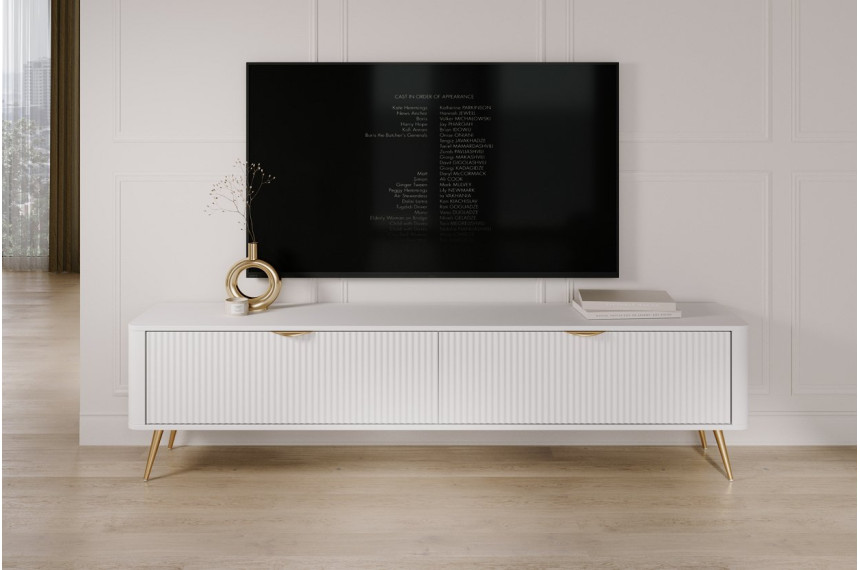 Тумба під телевізор Perfect Home Ланте / Lante 2-дверна з золотими ніжками 2D/200 Білий