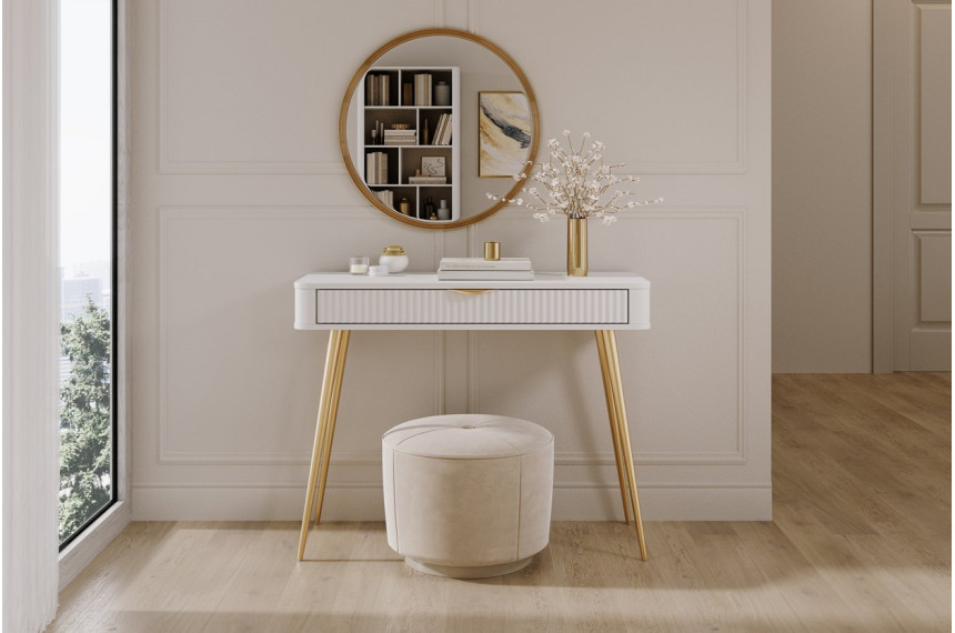 Стіл туалетний Perfect Home Ланте / Lante 1S/100 з 1 шухлядою і золотими ніжками Білий