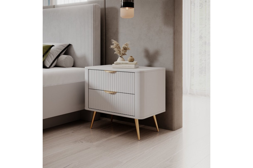 Тумба приліжкова Perfect Home Ланте / Lante з 2 шухлядами і золотими ніжками 2S Білий