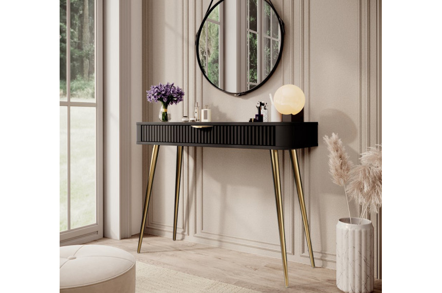 Стіл туалетний Perfect Home Ланте / Lante 1S/100 з 1 шухлядою і золотими ніжками Чорний