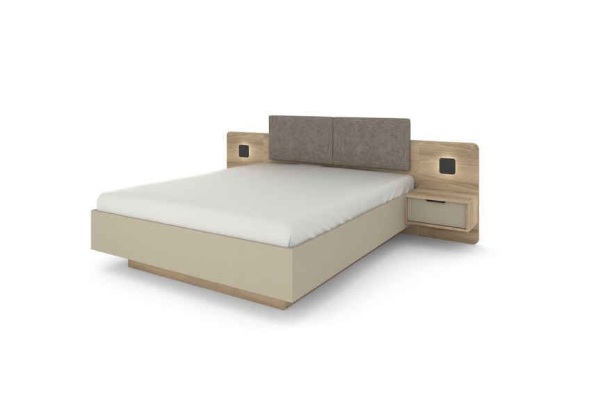 Ліжко (каркас) Perfect Home Летто / Letto 160 двоспальне з тумбами приліжковими та підсвіткою Дуб терра темний/сірий кам'яний