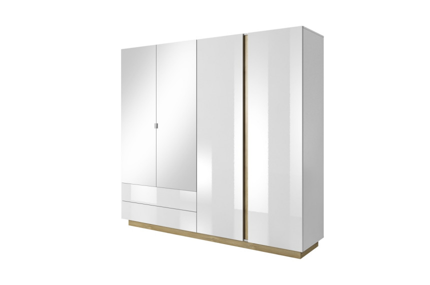 Шафа для одягу Perfect Home Арко / Arco 4-дверна з дзеркалом 4D2S/220 Білий глянець/дуб грандсон
