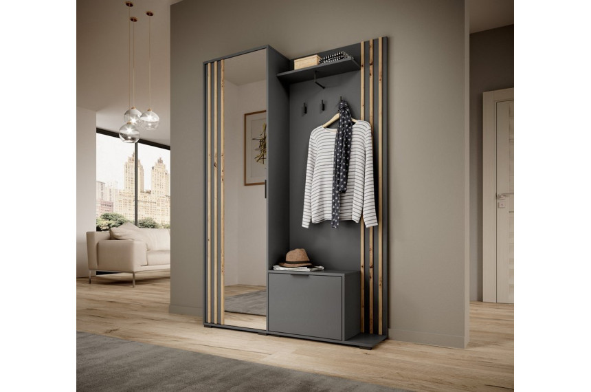 Передпокій з дзеркалом Perfect Home Неллі / Nelly 2-дверний Графіт/дуб артизан