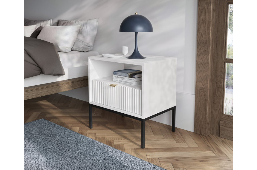 Тумба приліжкова Perfect Home Нова / Nova з 1 шухлядою і чорними ніжками S54 Білий