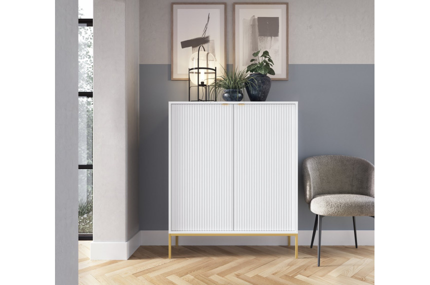 Комод високий Perfect Home Нова / Nova 2-дверний з золотими ніжками K104 Білий