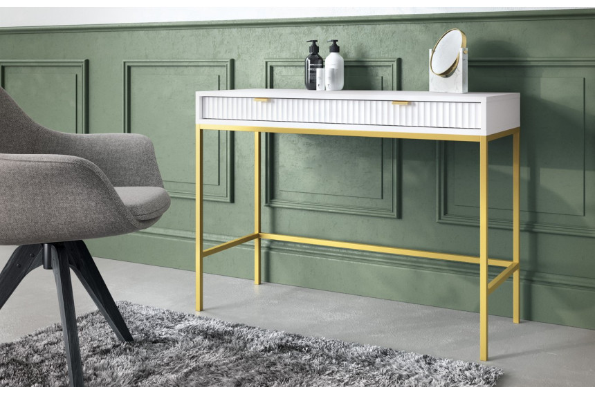 Стіл туалетний Perfect Home Нова / Nova з 2 шухлядами та золотими ніжками T104 Білий