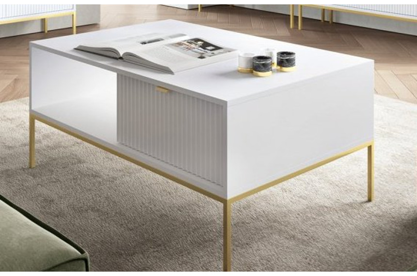 Стіл журнальний Perfect Home Нова / Nova з 2 шухлядами та золотими ніжками L104 Білий