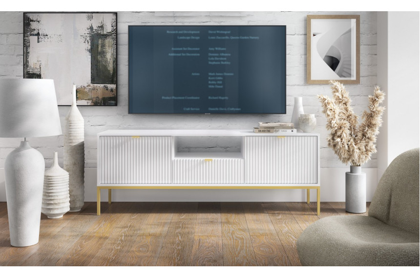 Тумба під телевізор Perfect Home Нова / Nova 2-дверна з 1 шухлядою і золотими ніжками RTV154 Білий