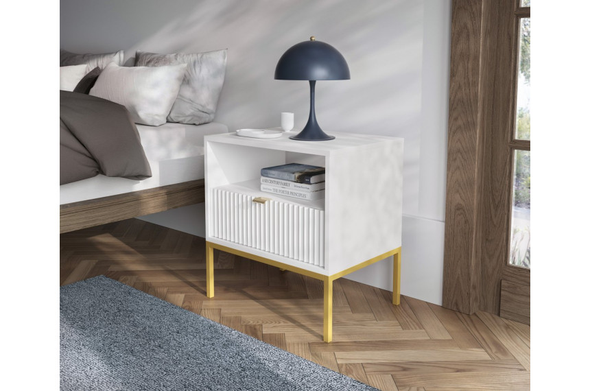 Тумба приліжкова Perfect Home Нова / Nova з 1 шухлядою і золотими ніжками S54 Білий
