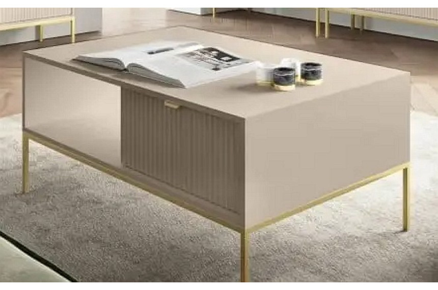 Стіл журнальний Perfect Home Нова / Nova з 2 шухлядами та золотими ніжками L104 Кашемір