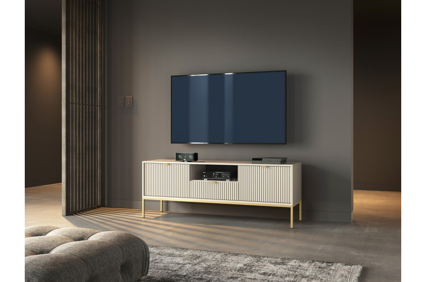 Тумба під телевізор Perfect Home Нова / Nova 2-дверна з 1 шухлядою і золотими ніжками RTV154 Кашемір