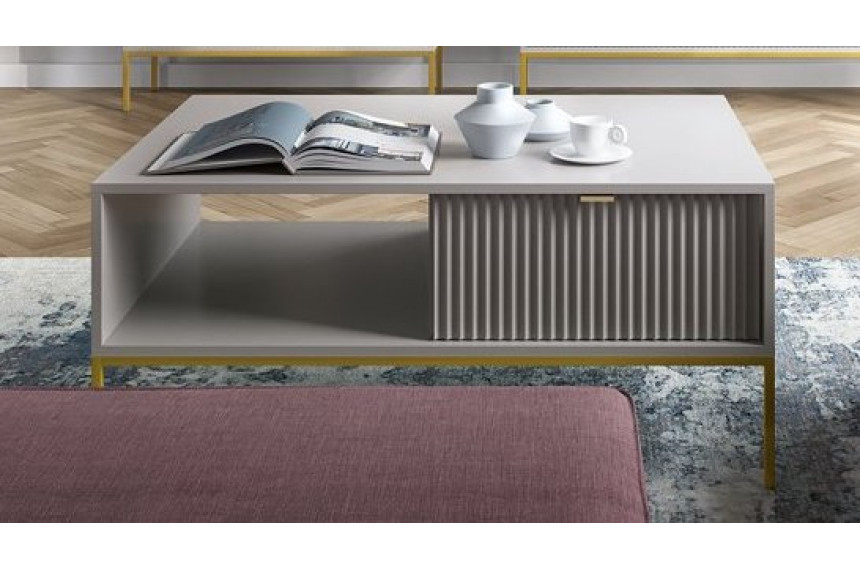 Стіл журнальний Perfect Home Нова / Nova з 2 шухлядами та золотими ніжками L104 Сірий
