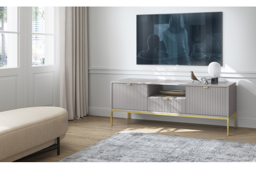 Тумба під телевізор Perfect Home Нова / Nova 2-дверна з 1 шухлядою і золотими ніжками RTV154 Сірий