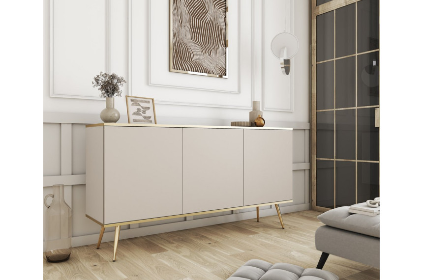 Комод Perfect Home Оро / Oro 3-дверний з золотими ніжками K160 Бежевий