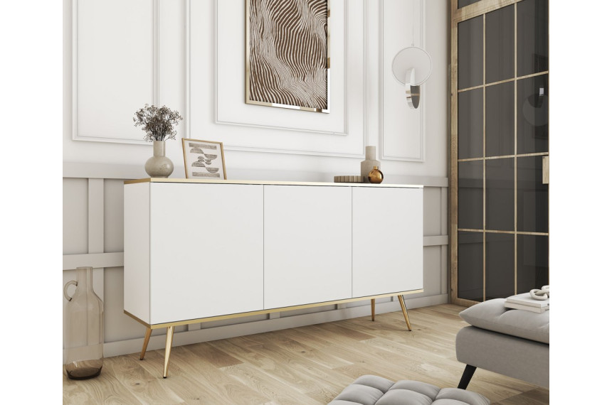Комод Perfect Home Оро / Oro 3-дверний з золотими ніжками K160 Білий