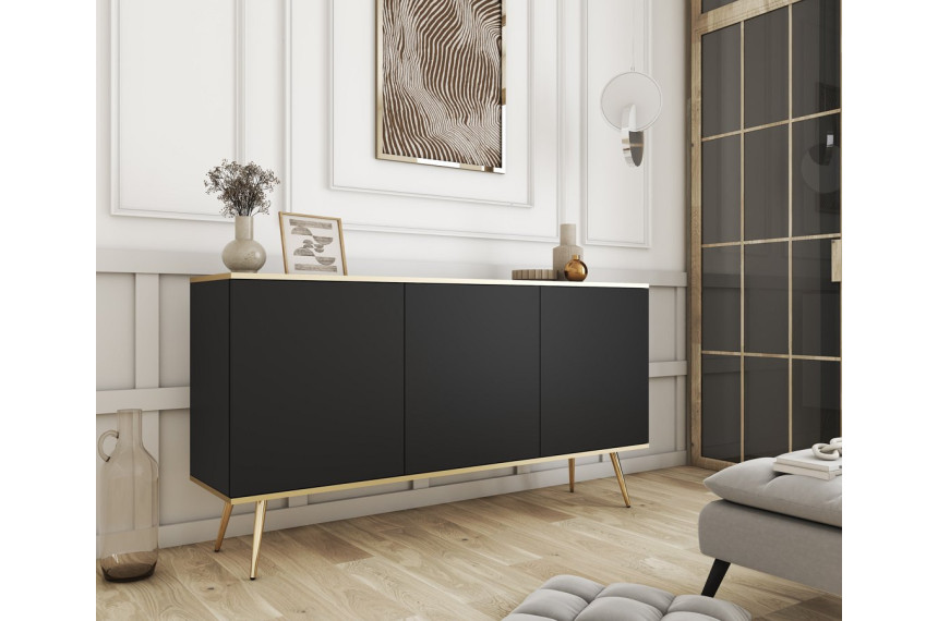 Комод Perfect Home Оро / Oro 3-дверний з золотими ніжками K160 Чорний