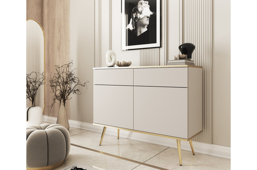 Комод Perfect Home Оро / Oro 2-дверний з 2 шухлядами і золотими ніжками KSZ107 Бежевий