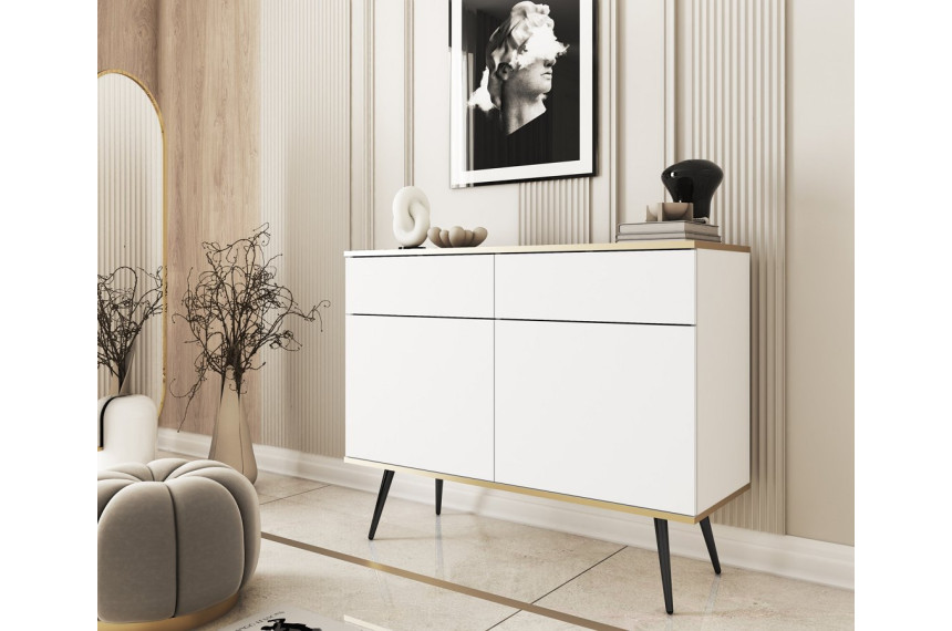 Комод Perfect Home Оро / Oro 2-дверний з 2 шухлядами і чорними ніжками KSZ107 Білий