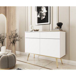 Комод Perfect Home Оро / Oro 2-дверний з 2 шухлядами і золотими ніжками KSZ107 Білий