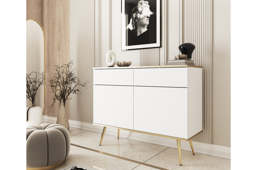 Комод Perfect Home Оро / Oro 2-дверний з 2 шухлядами і золотими ніжками KSZ107 Білий