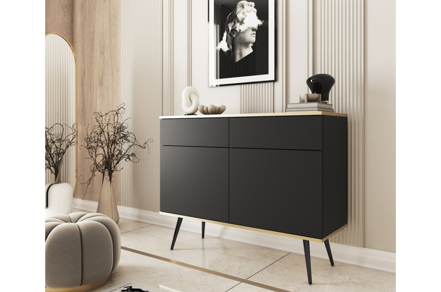 Комод Perfect Home Оро / Oro 2-дверний з 2 шухлядами і чорними ніжками KSZ107 Чорний