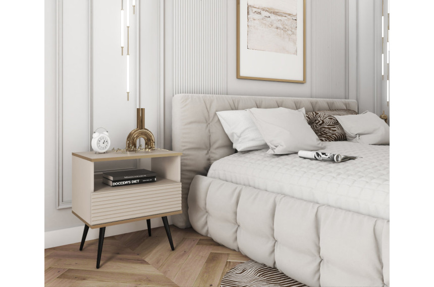 Тумба приліжкова Perfect Home Оро / Oro з 1 шухлядою і чорними ніжками S54 MDF Бежевий