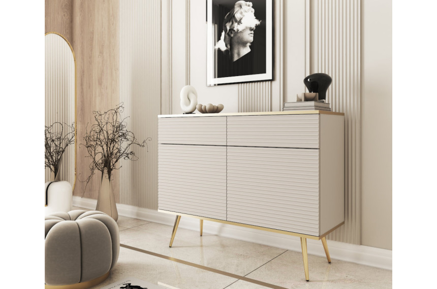 Комод Perfect Home Оро / Oro 2-дверний з 2 шухлядами і золотими ніжками KSZ107 MDF Бежевий