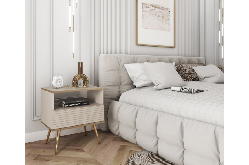 Тумба приліжкова Perfect Home Оро / Oro з 1 шухлядою і золотими ніжками S54 MDF Бежевий