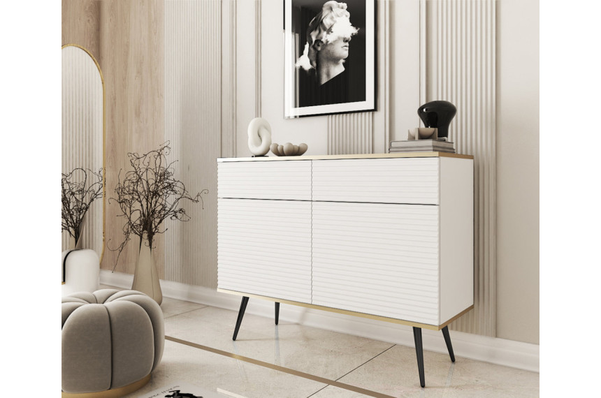 Комод Perfect Home Оро / Oro 2-дверний з 2 шухлядами і чорними ніжками KSZ107 MDF Білий
