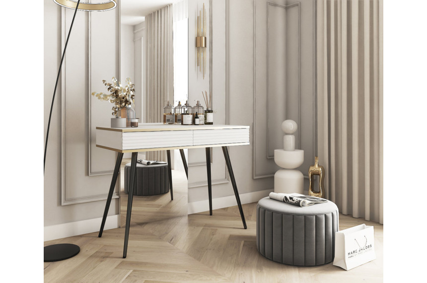 Стіл туалетний Perfect Home Оро / Oro з 2 шухлядами і чорними ніжками T102 MDF Білий