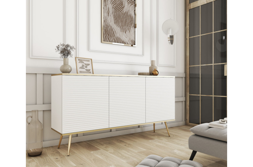 Комод Perfect Home Оро / Oro 3-дверний з золотими ніжками K160 MDF Білий