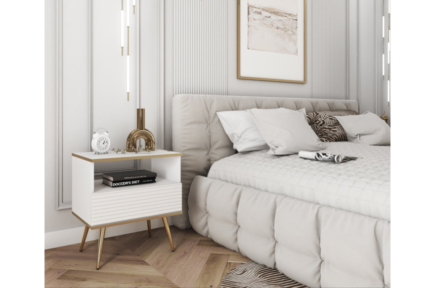 Тумба приліжкова Perfect Home Оро / Oro з 1 шухлядою і золотими ніжками S54 MDF Білий