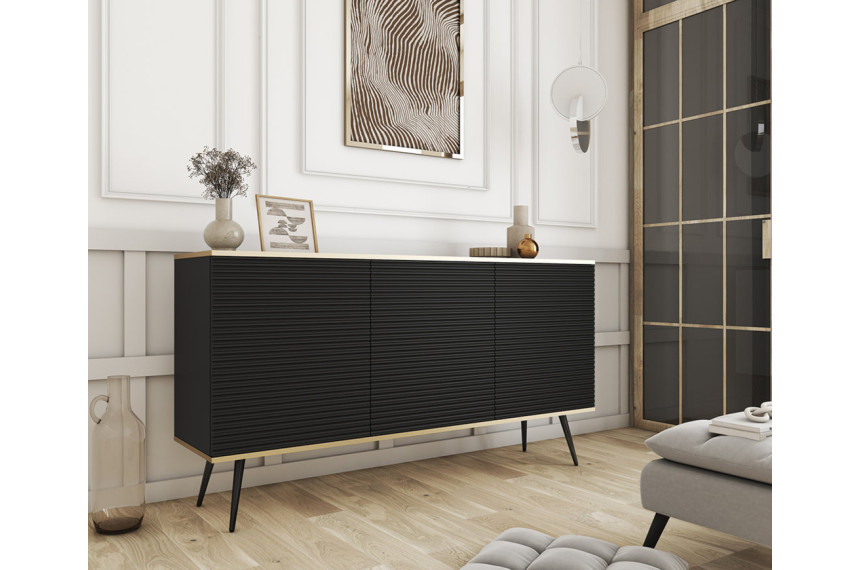 Комод Perfect Home Оро / Oro 3-дверний з чорними ніжками K160 MDF Чорний