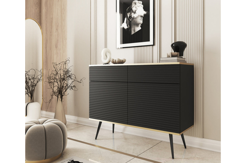 Комод Perfect Home Оро / Oro 2-дверний з 2 шухлядами і чорними ніжками KSZ107 MDF Чорний