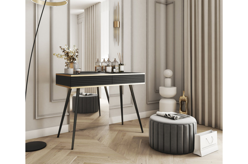 Стіл туалетний Perfect Home Оро / Oro з 2 шухлядами і чорними ніжками T102 MDF Чорний