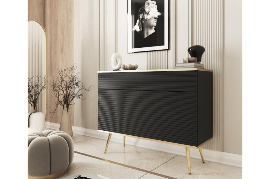 Комод Perfect Home Оро / Oro 2-дверний з 2 шухлядами і золотими ніжками KSZ107 MDF Чорний