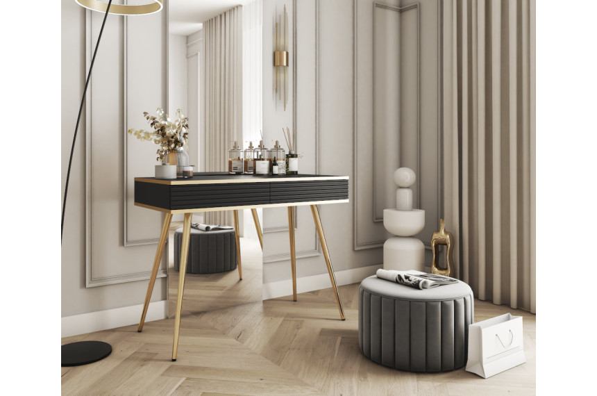 Стіл туалетний Perfect Home Оро / Oro з 2 шухлядами і золотими ніжками T102 MDF Чорний