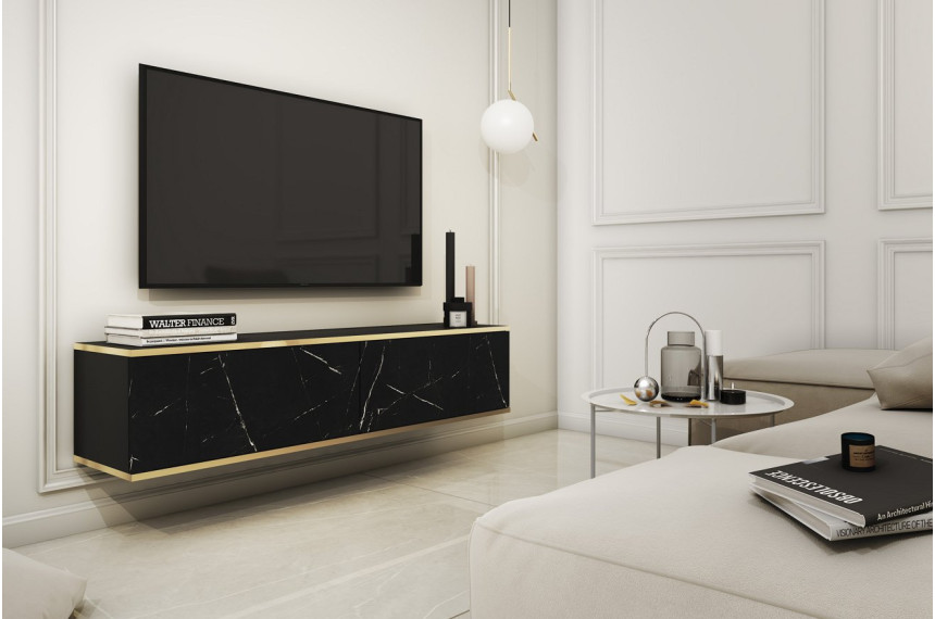 Тумба під телевізор навісна Perfect Home Оро / Oro 2-дверна RTV135 Чорний мармур роял