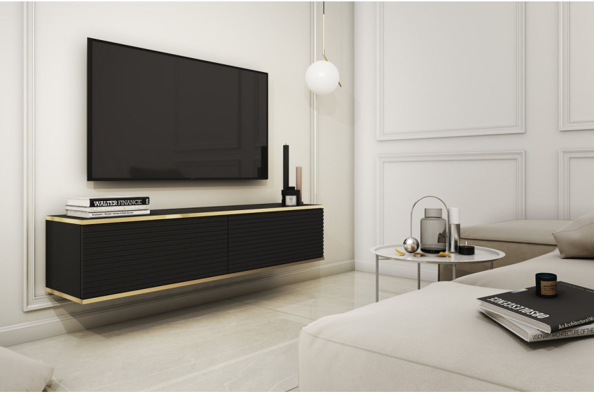 Тумба під телевізор навісна Perfect Home Оро / Oro 2-дверна RTV135 MDF Чорний