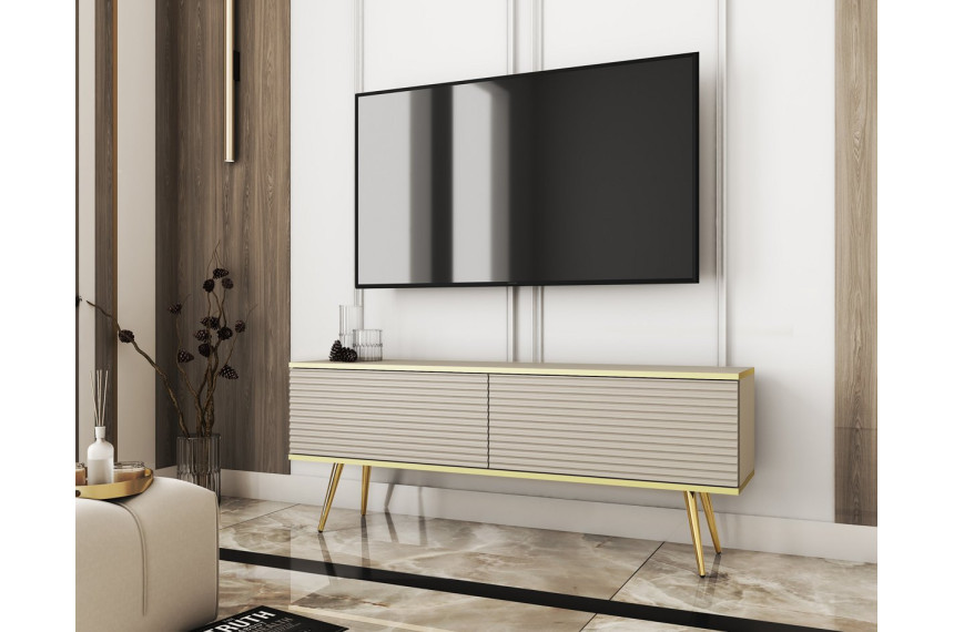Тумба під телевізор Perfect Home Оро / Oro 2-дверна з золотими ніжками RTV135 MDF Бежевий